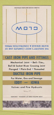 Matchbook Cover - Clow Cast Iron Pipe Chicago IL WORN 30 Strike