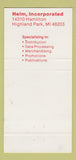 Matchbook Cover - Helm Inc Highland Park MI 30 Strike