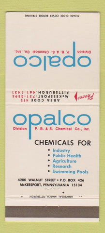 Matchbook Cover - Opalco Chemical McKeesport PA 30 Strike