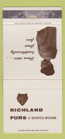 Matchbook Cover - Richland Furs Blissfield MI girlie WEAR 30 Strike