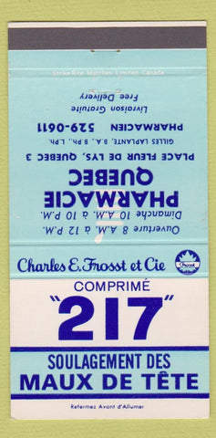 Matchbook Cover - Pharmacie Quebec QC 30 Strike