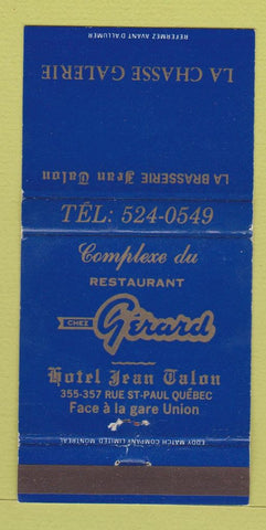 Matchbook Cover - La Chasse Galerie Hotel Jean Talon Quebec QC BLUE 30 Strike
