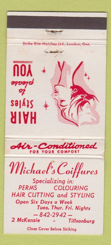 Matchbook Cover - Michael's Coiffures Tillsonburg ON girlie 30 Strike