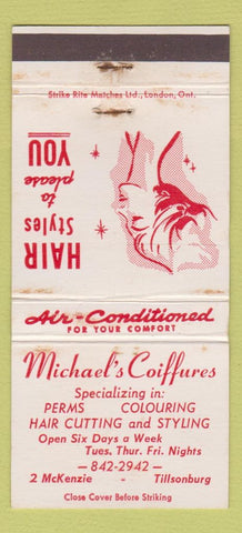 Matchbook Cover - Michael's Coiffures Tillsonburg ON girlie WEAR 30 Strike