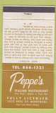 Matchbook Cover - Peppe's Italian Restaurant Montreal QC 30 Strike