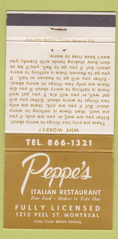 Matchbook Cover - Peppe's Italian Restaurant Montreal QC 30 Strike