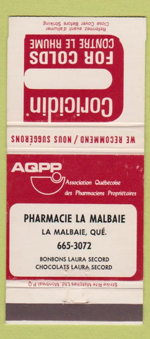 Matchbook Cover - Coricidin For Colds La Malbaie QC Drug Store 30 Strike
