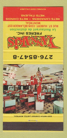Matchbook Cover - Yannaki's Restaurant Montreal QC 30 Strike