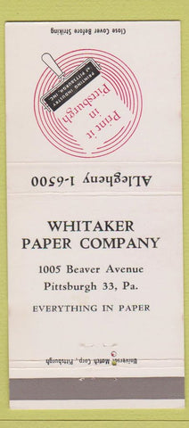 Matchbook Cover - Whitaker Paper Pittsburgh PA 30 Strike