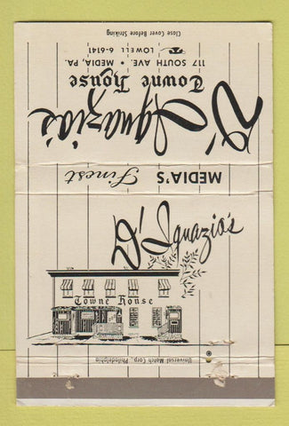 Matchbook Cover - D Iquazio's Towne House Media PA CREASES 40 Strike