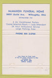 Matchbook Cover - McMahon Funeral Home Willoughby OH 40 Strike