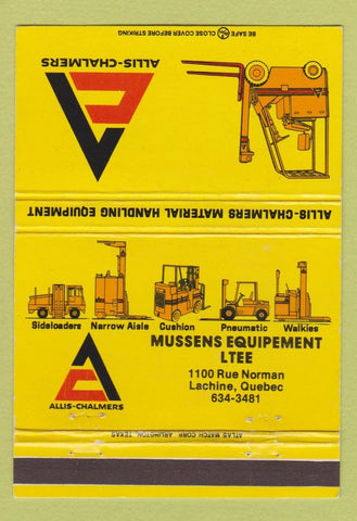 Matchbook Cover - Allis Chalmers Fork Lifts Lachine QC 40 Strike