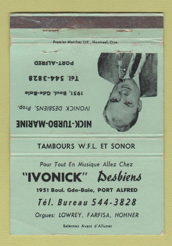 Matchbook Cover - Ivonick Nick Turbo Marine Music Port Alfred ON WORN 40 Strike