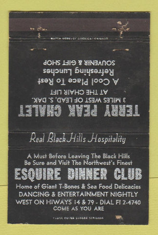 Matchbook Cover - Terry Peak Chalet Esquire Dinner Club Lead SD 40 Strike