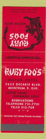 Matchbook Cover - Ruby Foo's Motor Hotel Montreal QC