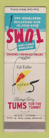 Matchbook Cover - Tums Antacid Fishing Flies Col Fuller