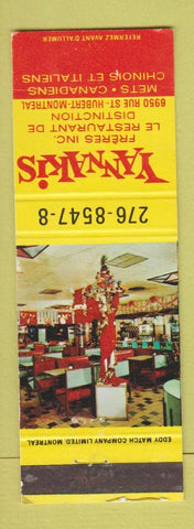 Matchbook Cover - Yannaki's Restaurant Montreal QC