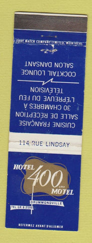 Matchbook Cover - Hotel 400 Motel Drummondville QC