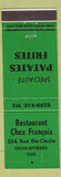 Matchbook Cover - Restaurant Chez Francois Trois Rivieres QC GREEN