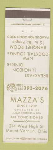Matchbook Cover - Mazza's Mount Vernon OH