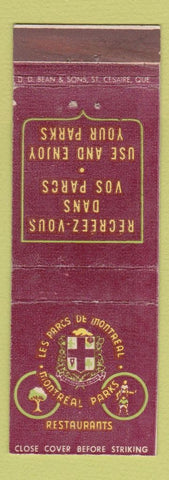 Matchbook Cover - Montreal Parks Restaurants QC