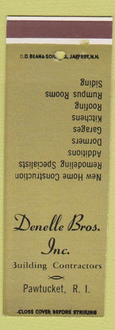 Matchbook Cover - Dennelle Bros Building Contractors Pawtucket RI MISCUT?