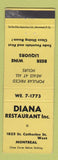 Matchbook Cover - Diana Restaurant Montreal QC WEAR