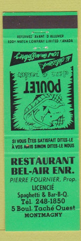 Matchbook Cover - Restaurant Bel Air Montmagny QC