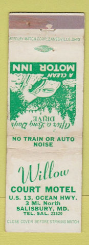 Matchbook Cover - Willow Court Motel Salisbury MD STAINED