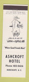 Matchbook Cover - Ashcroft Hotel BC