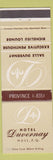 Matchbook Cover - Hotel Duvernay Hull QC