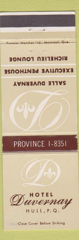 Matchbook Cover - Hotel Duvernay Hull QC