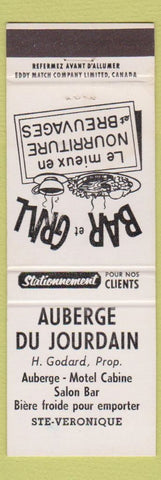 Matchbook Cover - Auberge Du Jourdain Ste Veronique QC