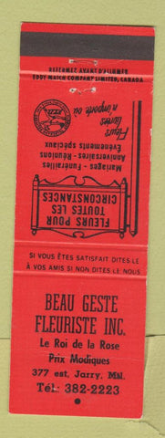 Matchbook Cover - Beau Geste Floral Montreal QC Red