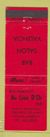 Matchbook Cover - Au Lion D'Or Giffard QC