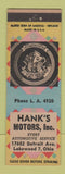 Matchbook Cover - Hanks Motors Lakewood OH Oldsmobile
