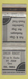 Matchbook Cover - Simeon Robert St Jean QC restaurant WORN