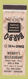 Matchbook Cover - Wendy's Restaurant Chinese Montreal QC