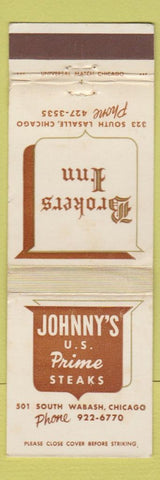 Matchbook Cover - Johnny's Prime Steaks Chicago IL Brokers Inn
