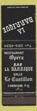 Matchbook Cover - La Barrique Restaurant Farnham QC