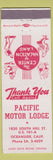 Matchbook Cover - Pacific Motor Lodge Oceanside CA