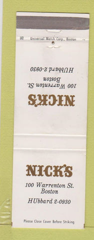 Matchbook Cover - Nick's Boston MA