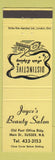 Matchbook Cover - Joyce's Beauty Salon Sussex NB YELLOW