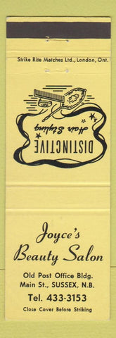 Matchbook Cover - Joyce's Beauty Salon Sussex NB YELLOW