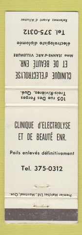 Matchbook Cover - Clinique D Electrolyse Trois Rivieres QC