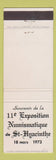 Matchbook Cover - Numismatique Exposition St Hyacinthe QC 1973