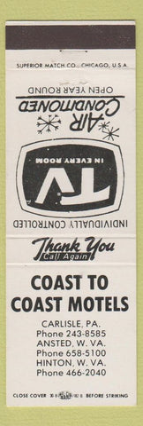 Matchbook Cover - Coast to Coast Motels Carlisle PA Hinton WV Ansted