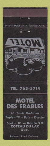 Matchbook Cover - Motel Des Erables Coteau Du Lac QC