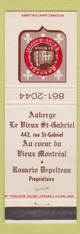 Matchbook Cover - Auberge Saint Gabriel QC