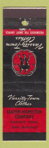 Matchbook Cover - Varsity Town Clothes Leader Hamilton Shamokin PA